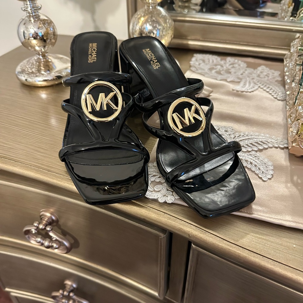 Michael Kors Black Sandals with Gold Logo
